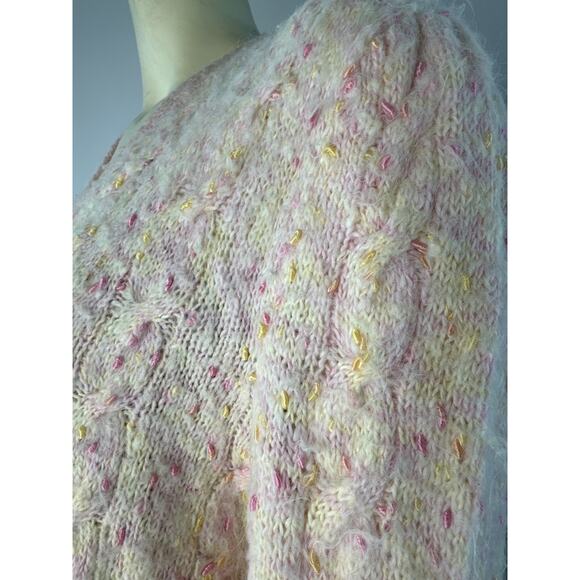 American vintage OOAK hand knit Mohair cardigan in shades of pink size medium - Picture 7 of 12
